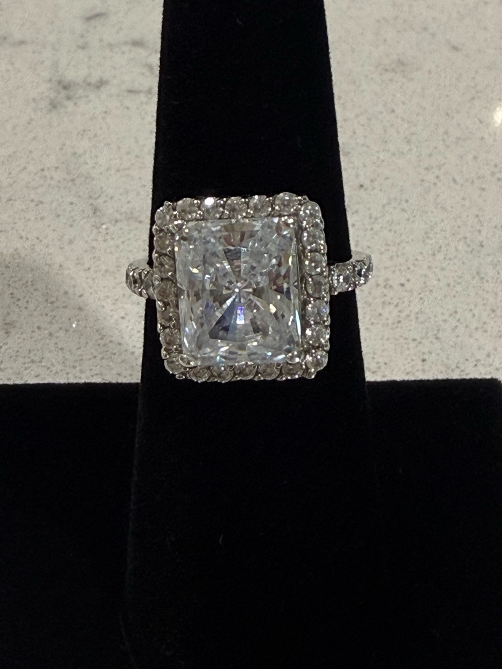 Diamonique Sterling 5.00 ct tw Emerald cut & Pave ring - Picture 2 of 11